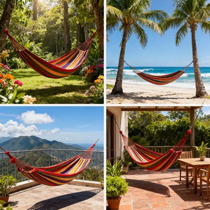 Hamac Double en Toile de Coton avec Sangles d'Arbre, 2 Mortes, pour Jardin Extérieur et Nik( Rouge,