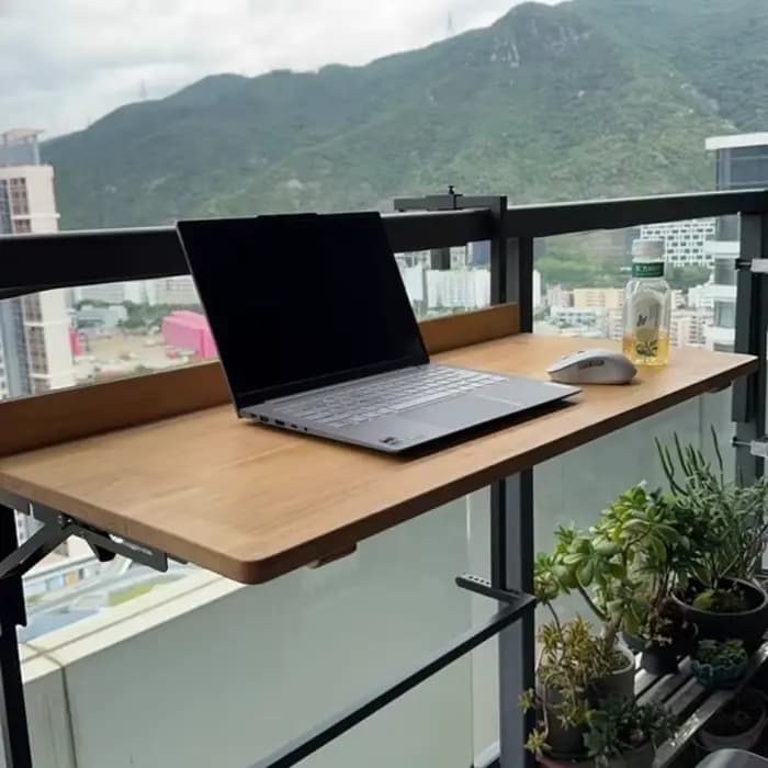 Table de Bar pliable en bois de teck, comptoir de petit déjeuner suspendu, garde-corps robuste pour