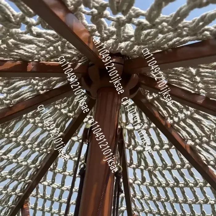 Parasol de luxe de style bohème, droit, à commande manuelle, en polyester, pour patio et plage, avec franges en macramé, design européen