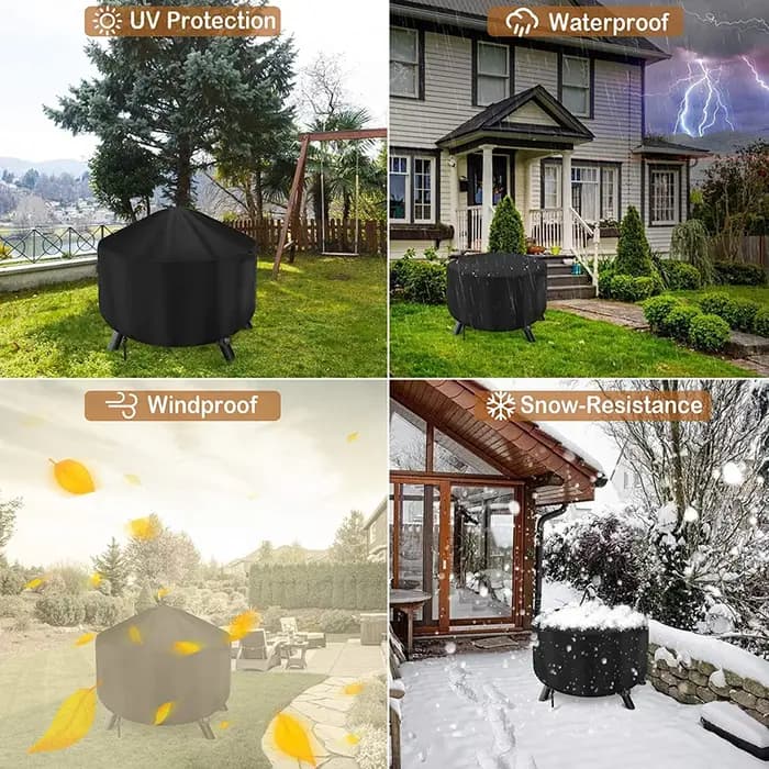 Couverture imperméable pour foyer de Patio, protection UV noire, abri pour barbecue, jardin extérieu
