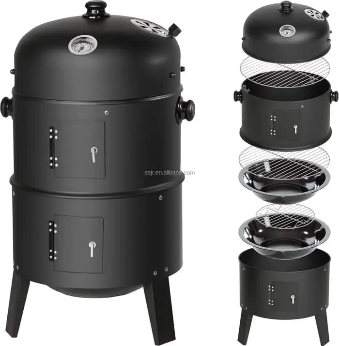Grill à charbon de bois pour barbecue extérieur 3 en 1