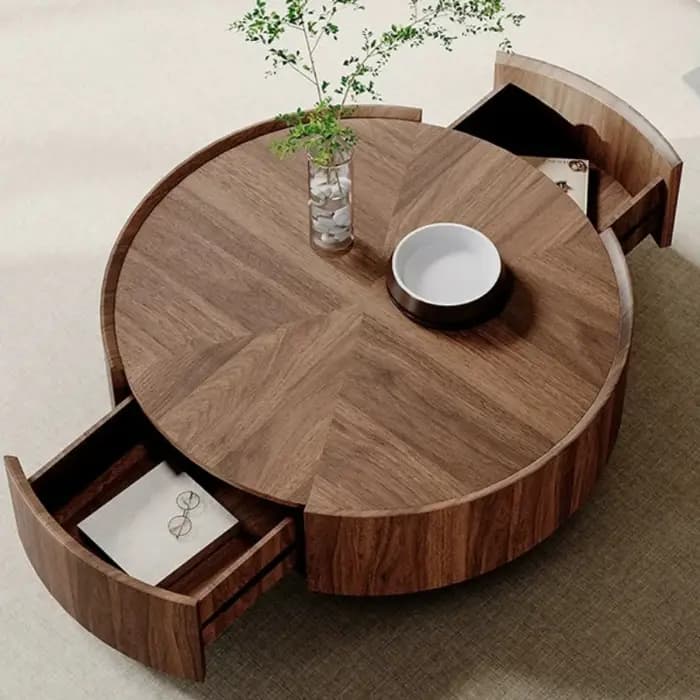 Table basse d'angle en bois avec rangement