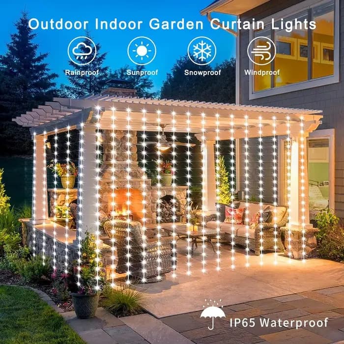 Rideau lumineux solaire imperméable pour l'extérieur, guirlande féerique solaire, guirlande lumineus