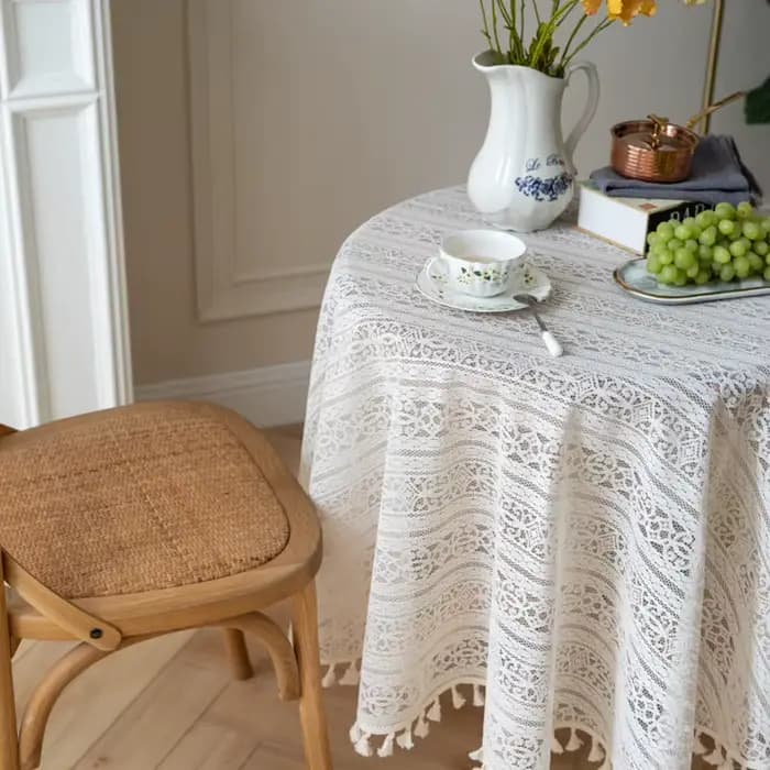 Nappe de Table à pampilles au Crochet de jardin français, couverture Beige ajourée en Polyester, tis