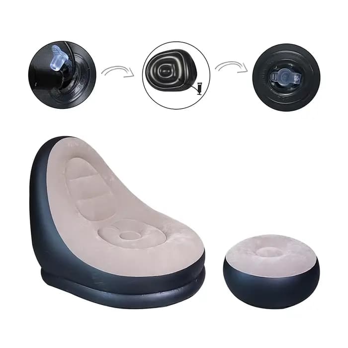 Chaise longue gonflable paresseuse, canapé floqué en Pvc avec tabouret de pied, canapé d'air pliable